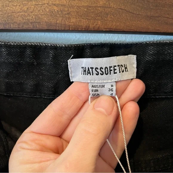 THATSSOFETCH Varski Semi-Wide Leg Black High Waisted Raw Hem Jeans - Picture 9 of 11